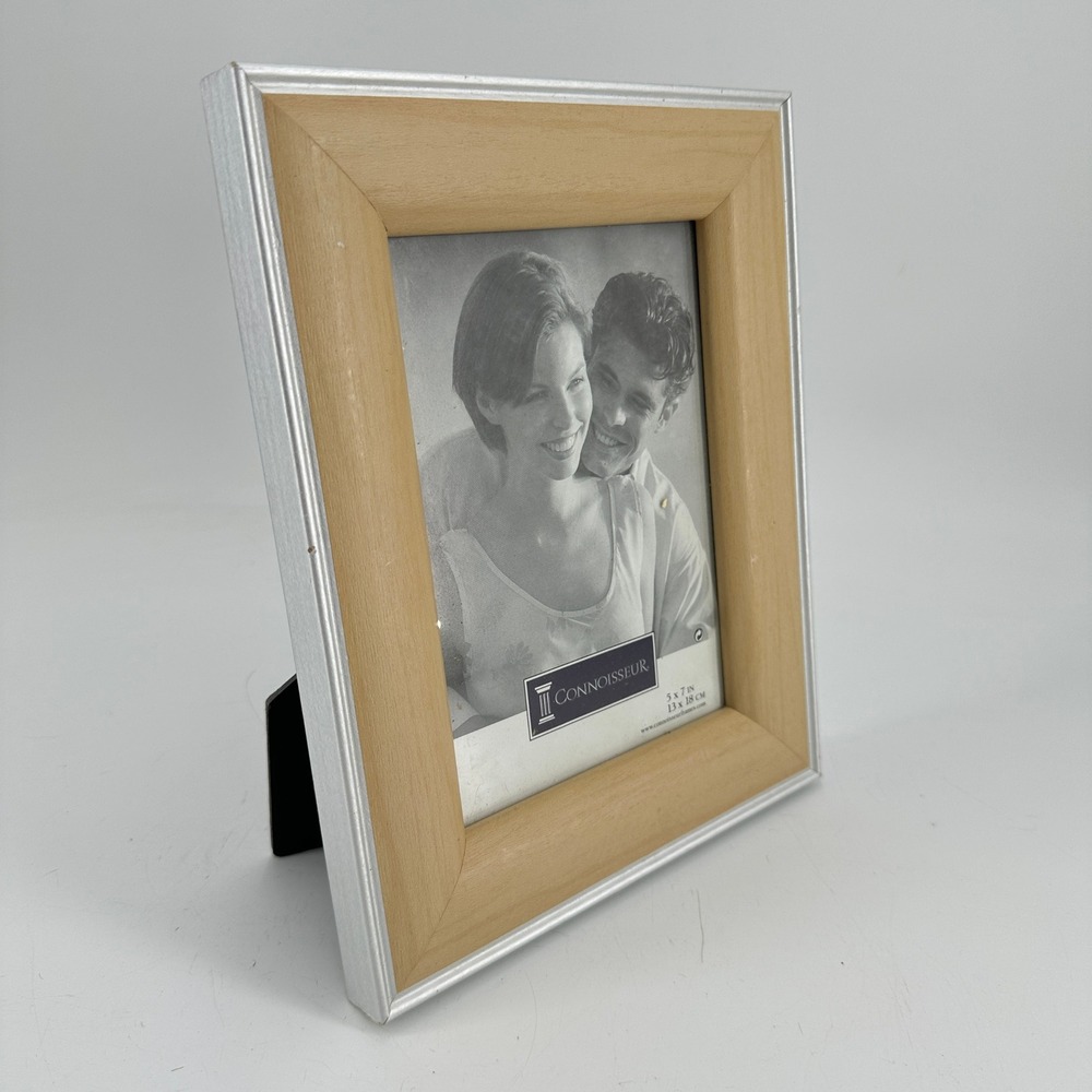 Connoisseur 5x7 Picture Frame Silver and Light Wood Two Tone Tabletop Decor